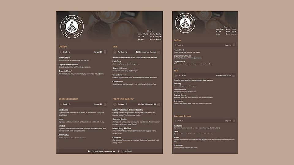 Cafe Menu Layout